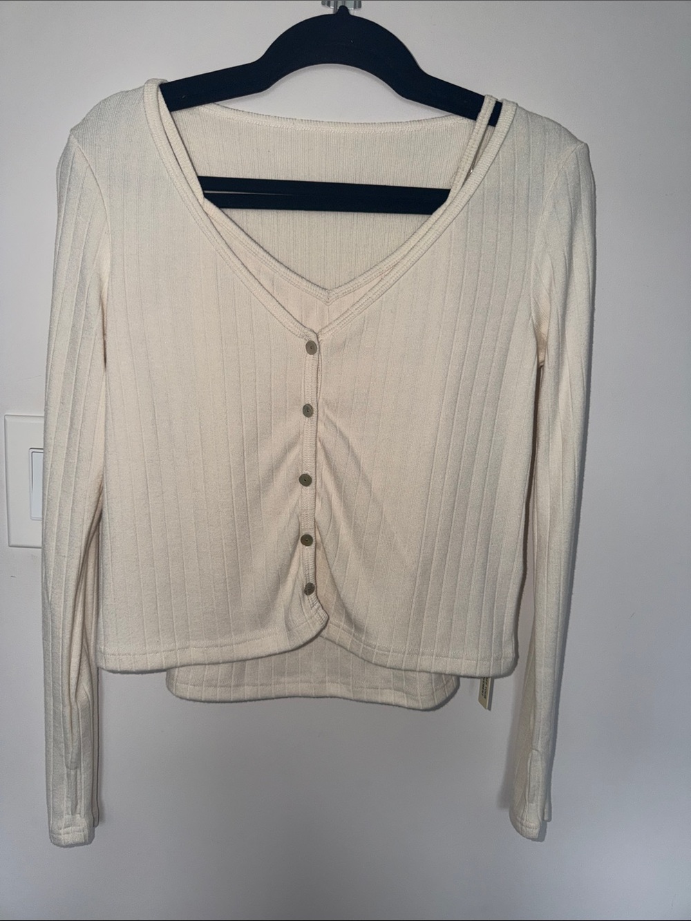 OGL Cream Ribbed Button-Front Top